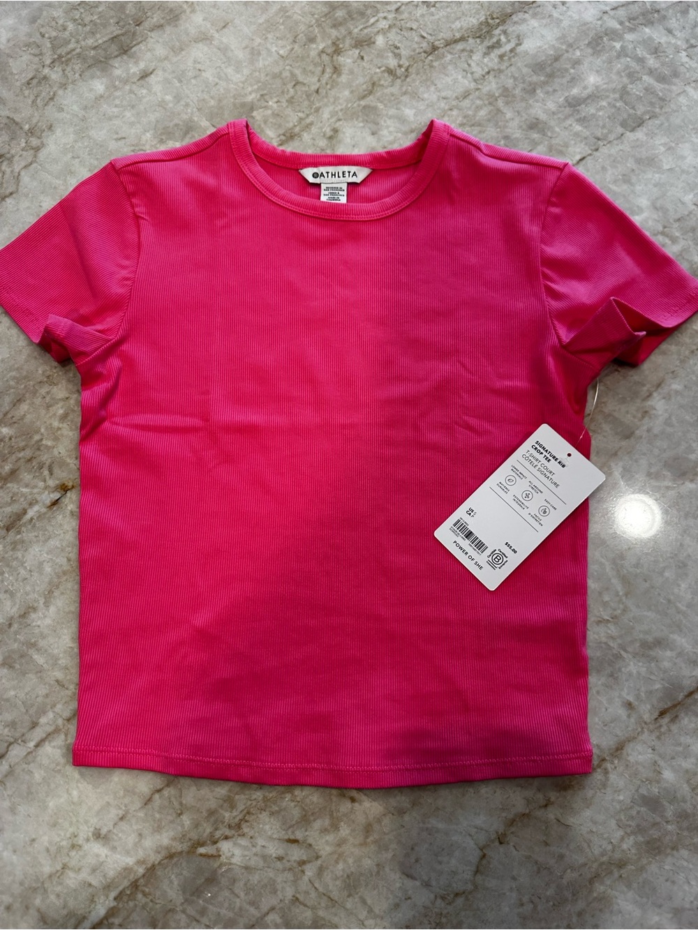 Athleta Pink Signature Rib Crop Tee